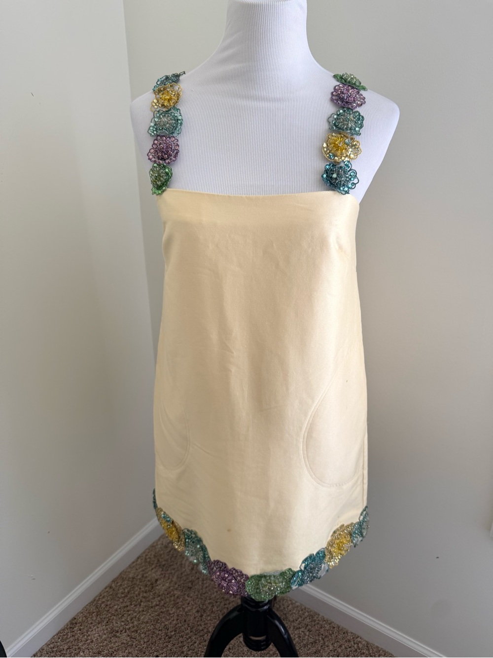 NWT Alemais Lolita Lemon Floral Mini Short Beaded Dress Yellow Women’s 4 FLAWS - Picture 4 of 16
